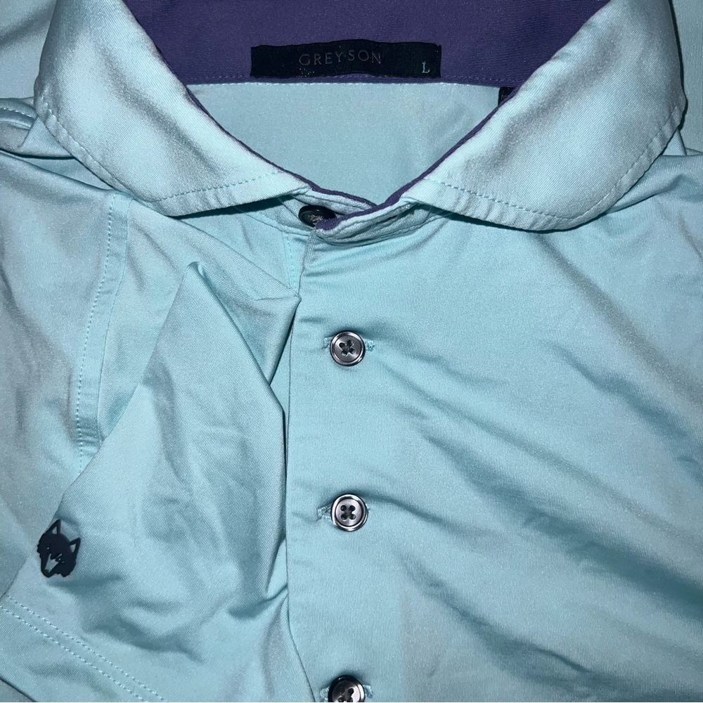 Greyson Men's Large Blue Solid Print 4 Button Short Sleeve Golf Polo
